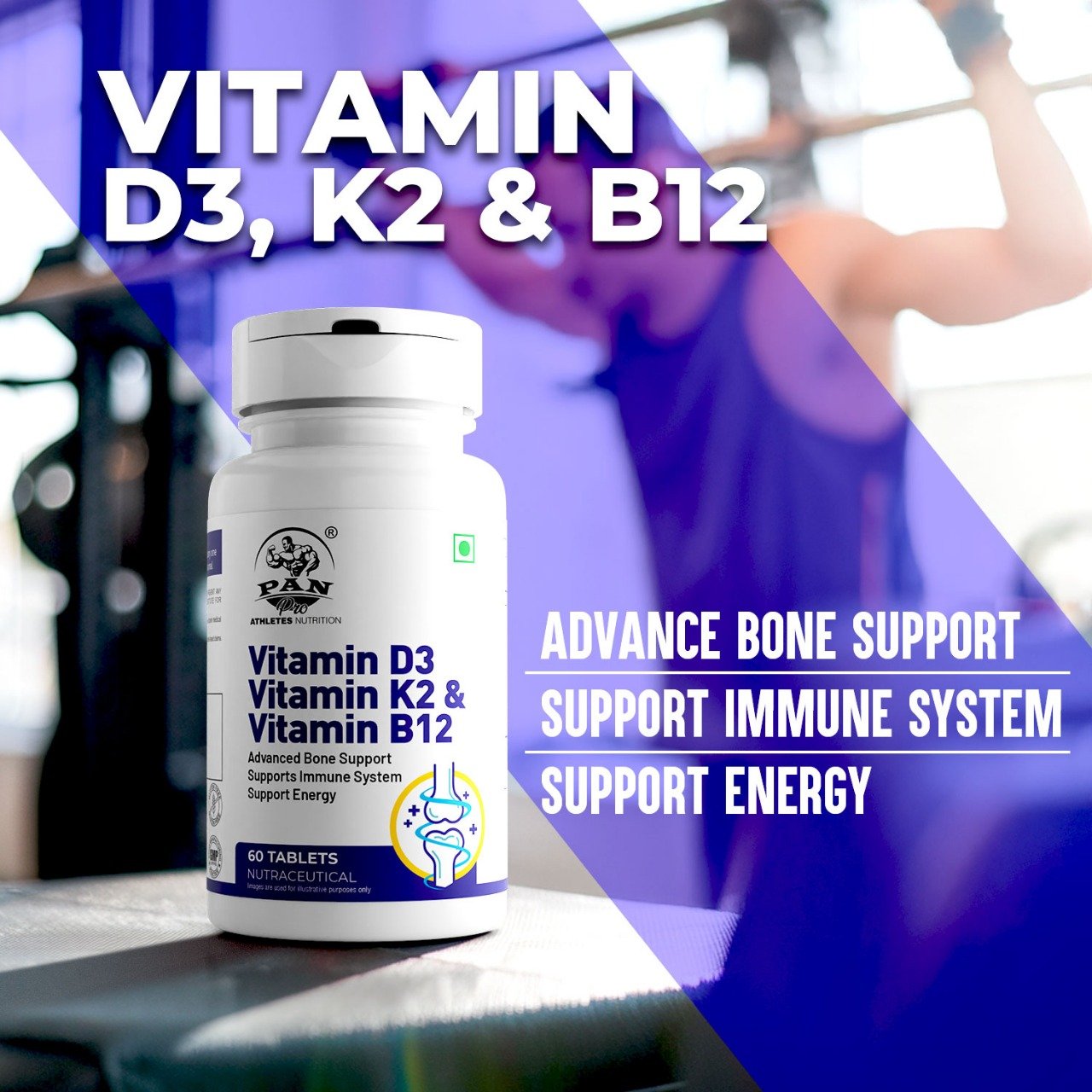 PAN Vitamin D3, K2 & B12 – Advanced Bone & Immune Support – 60 Tablets