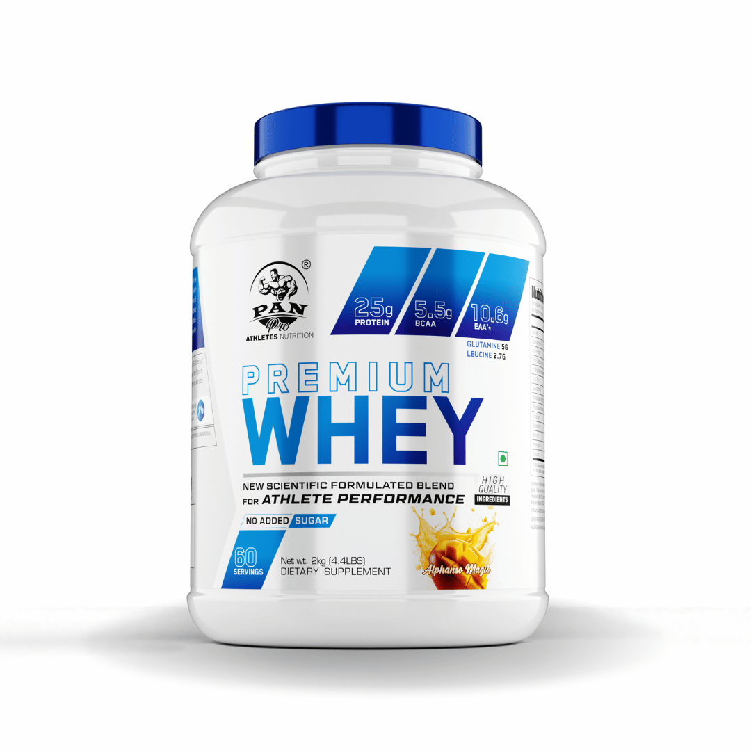 PAN Premium Whey Protein 2kg – 25g Protein, 5.5g BCAA & 10.6g EAA | No Added Sugar | High-Quality Blend for Athlete Performance